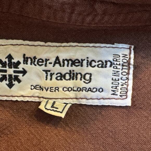 Inter American Trading Peasant Shirt Mens Size Large Brown Pintuck Long Sleeve - Picture 7 of 8